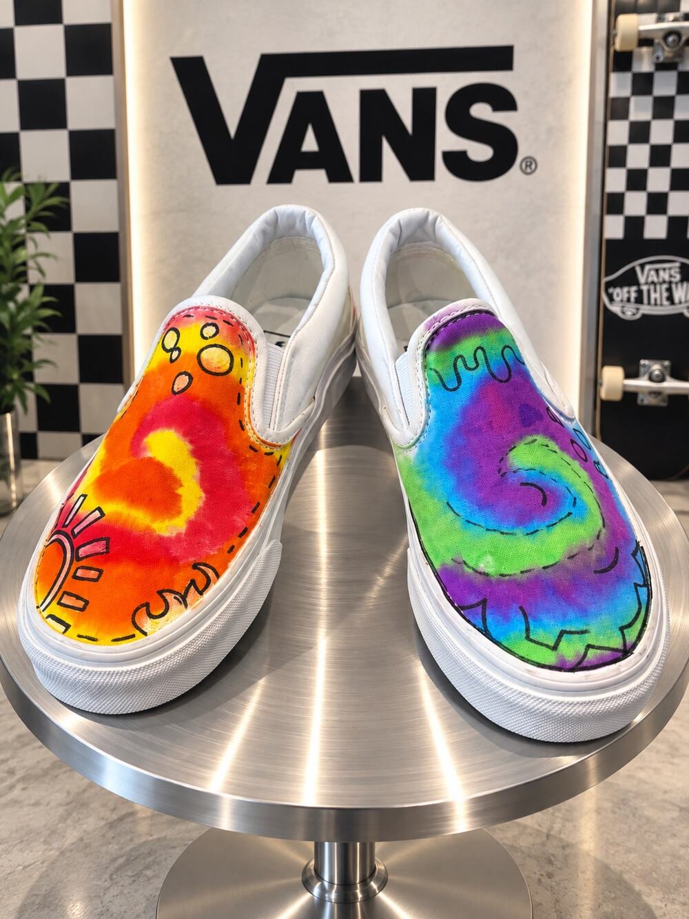 Vans Classic Slip-On Custom Hand Painted Tie Dye Rainbow Shoes Women’s 6.5